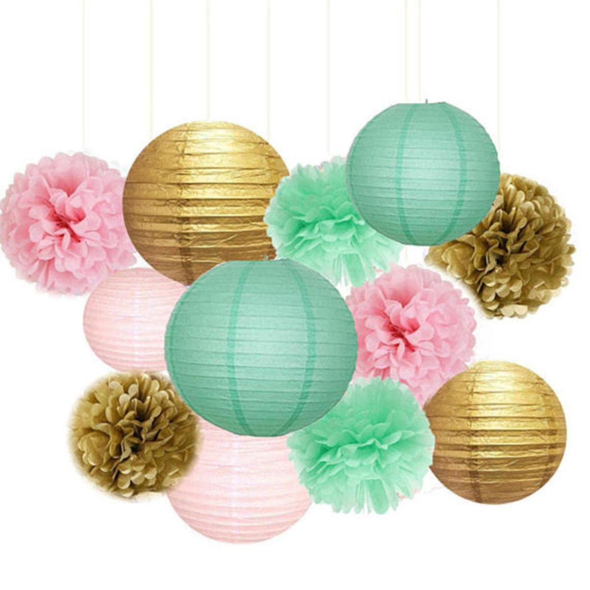 12 szt. mieszane różowe szare białe papierowe pompony kwiat wiszący papierowy lampion kule ślub urodziny dekoracja