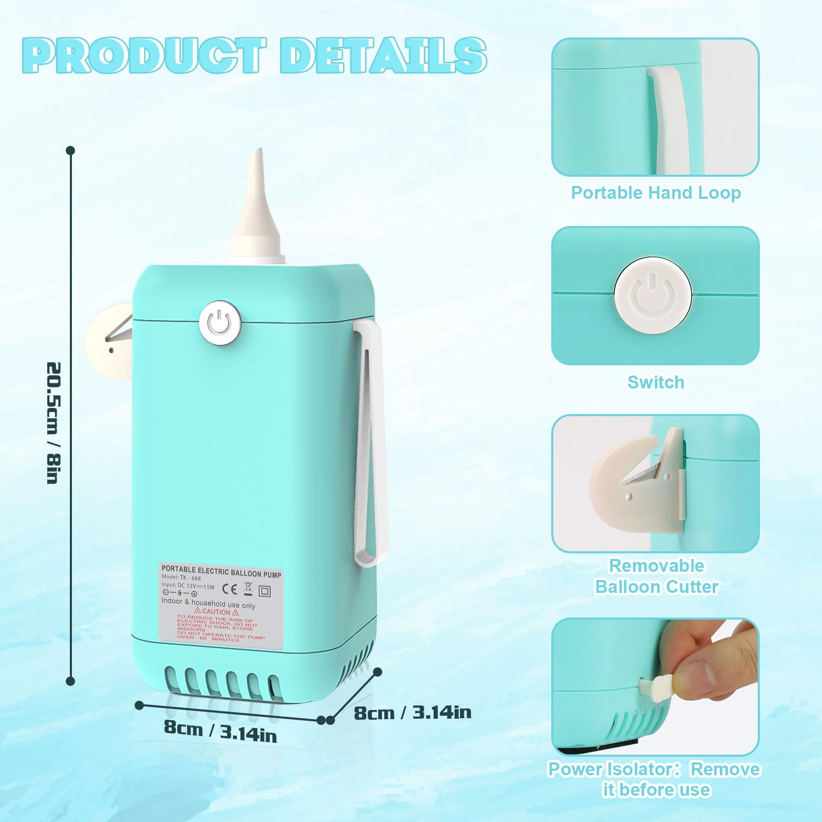AXHJ Pompa elettrica per palloncini, ricaricabile, senza fili, con batteria da 1800 mAh, soffiatore per palloncini lunghi, palloncini in lattice a forma di animale per decorazioni per feste