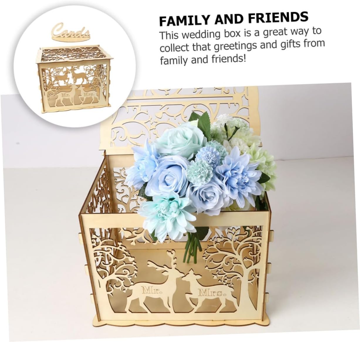 Wooden Wedding Cards Box Large DIY Hollow Wedding Sign-In Cards Case Rustic Couple Party Supplies