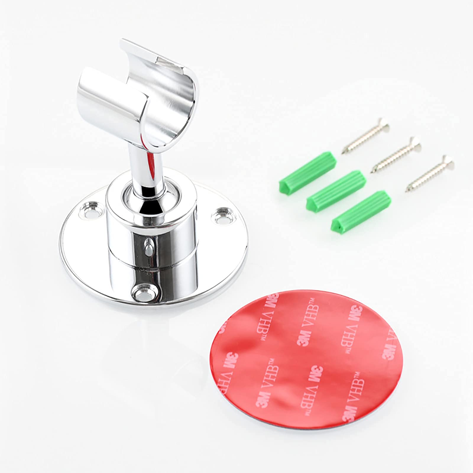 AKAZI Duschkopfhalter Messing Stanzfreie Handbrausehalterung 360 ° drehbare Brausehalterung Wandmontage runder Brausehalter, Chrom (Chrome) (Schwarz)