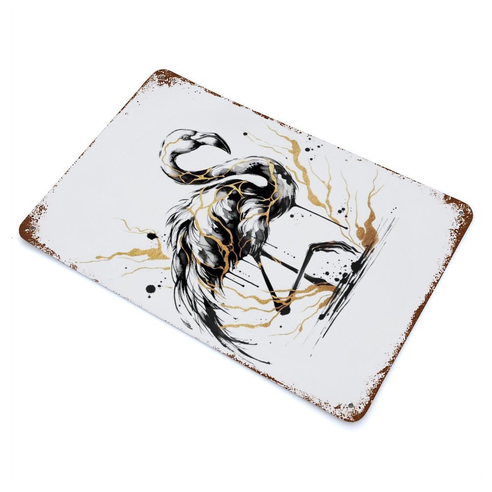 Rust Effect Ink Flamingo Rusty Metal Tin Sign 11.8"x7.9", Farmhouse Wall Decor for Shed, Workshop And Garage Wall Decor
