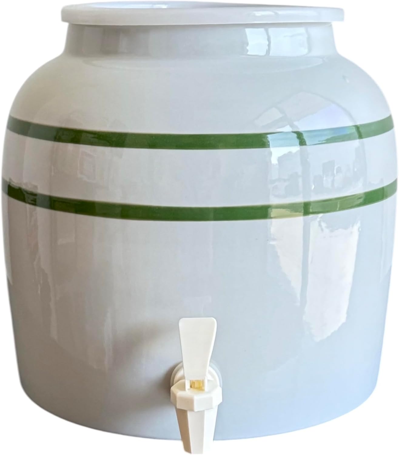 Aquanation Stripe Design Countertop Water Dispenser Porcelain Ceramic Beverage Crock with BPA Free Spigot and Ring, Fits 3 to 5 Gallon Bottle Jug - Blue