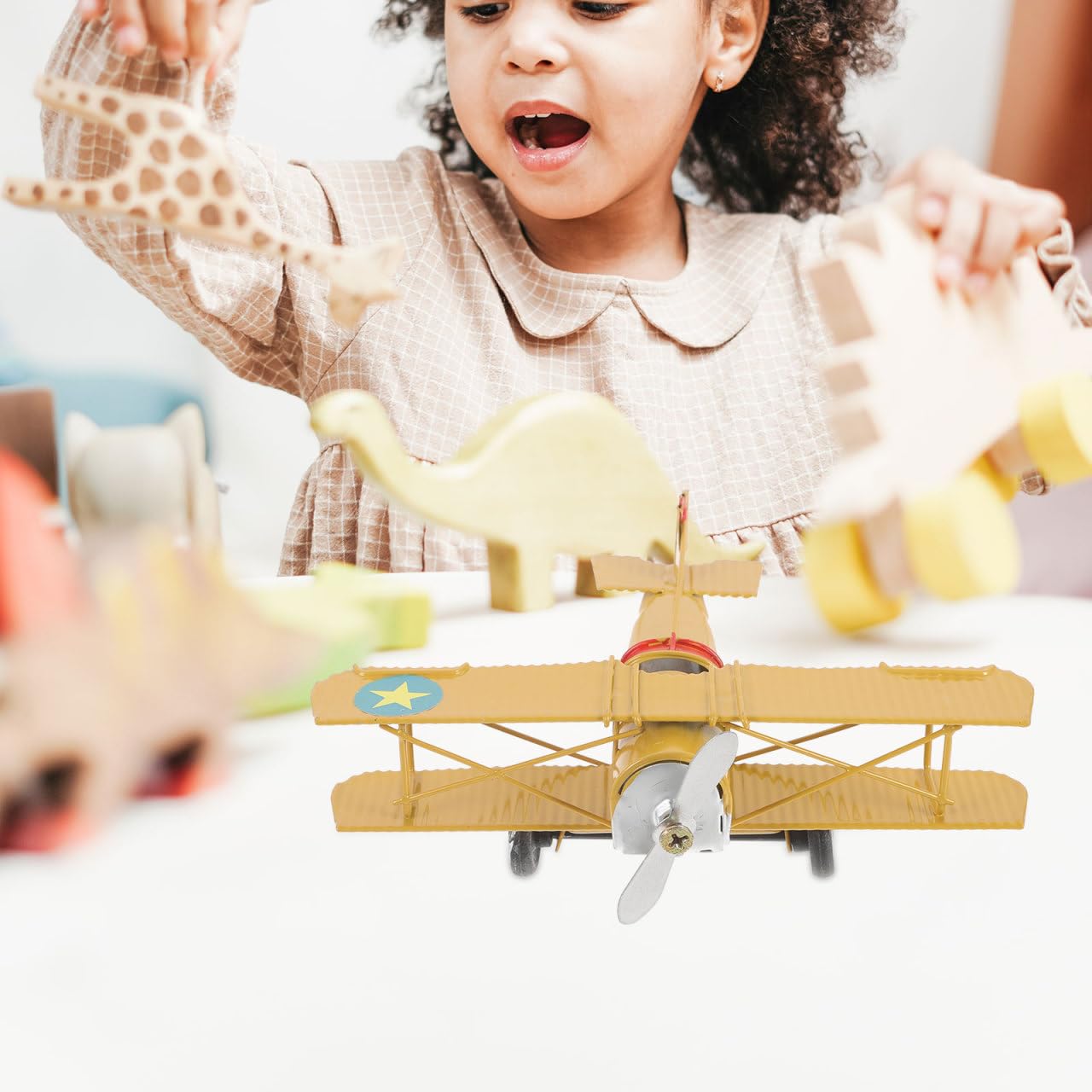 DOITOOL Retro Metal Biplane Model Toy Plane Vintage Aeroplane Ornament Home Decor Photography Prop 6.3X5.1X2.4 Inch Diecast Aircraft Model - Image 3