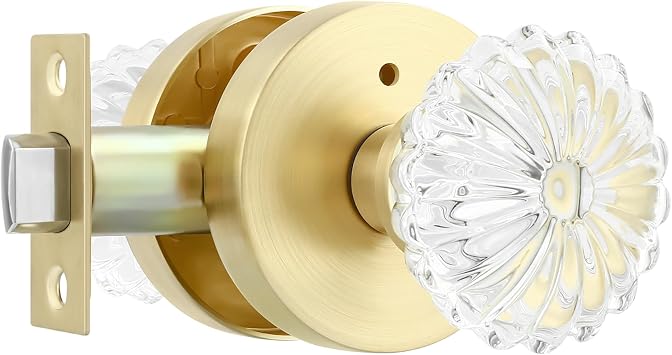 Leydebong Crystal Glass Door Knobs with Lock, Interior Privacy Door Knobs