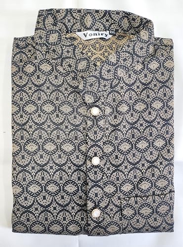 Image of Men Regular Full Sleeve Silk Cotton Kurta with Golden Pajama Set