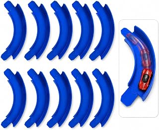 10-Pack Blue Curved Track Pieces with Raised Outer Walls – Tight Friction-Fit 90° Corner Turns, Add-On Parts for 1/64 Scale Track Systems – Compatible with Hot Wheels Track Sets