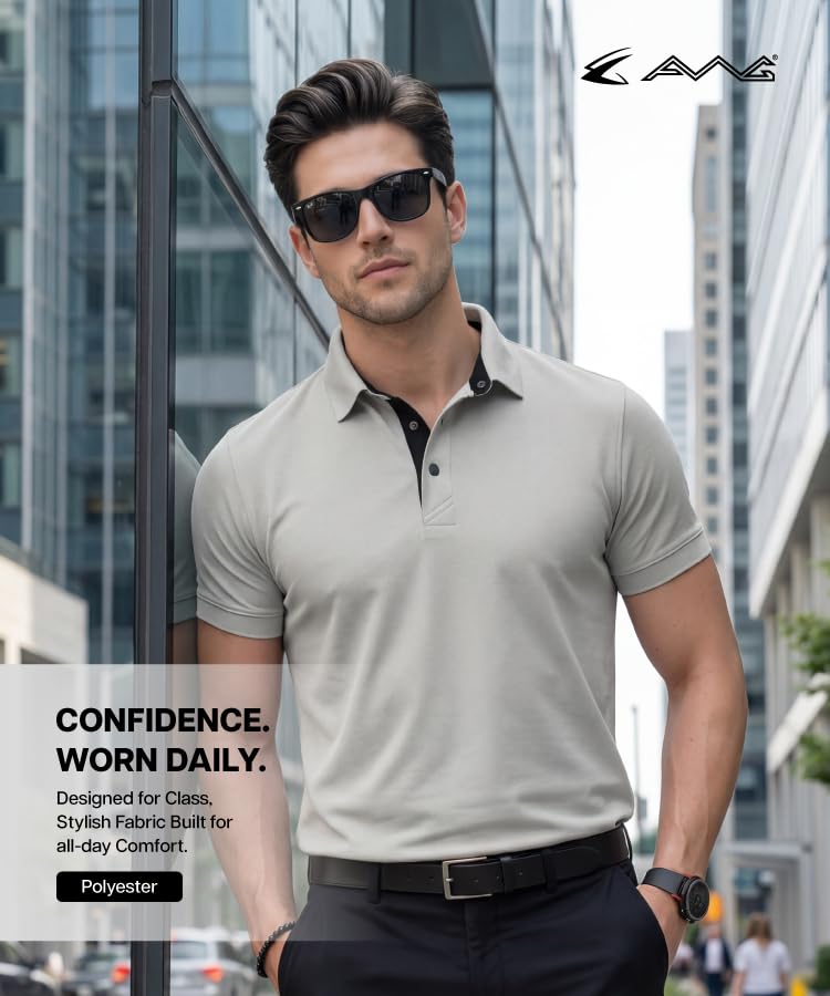 Image of AWG ALL WEATHER GEAR Men's Golfer Polo T-Shirt, Dri-Fit Quick Dry Moisture-Wicking Stretch Fabric, Regular Fit Half Sleeve Solid Collar Tee for Golf, Gym, Running, Office and Casual Wear
