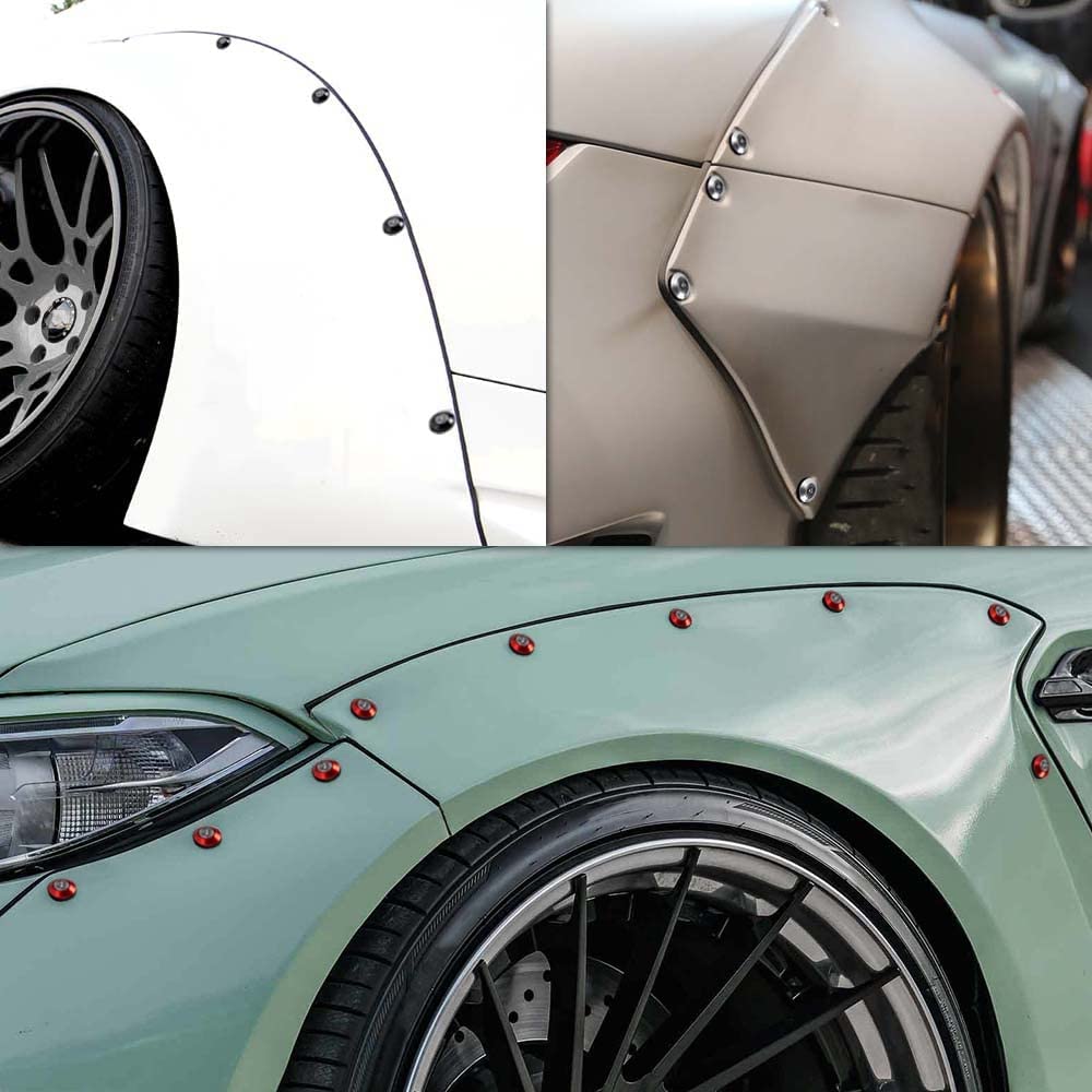Kit di rondelle coniche in alluminio anodizzato, 48 pezzi, M6 x 18 mm, per widebody, parafanghi, parafanghi, vano motore (argento)