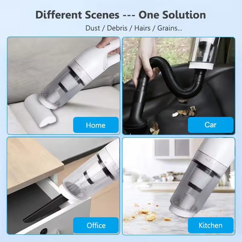 Image of Lufjika Multifunction Handheld Vacuum Cleaner, 13000 Pa Powerful Suction, Rechargeable Battery, Low Noise, Vacuum Cleaner Perfect for Hard Floor, Carpet, Pet Hair, Home, Office, Car (White) (A1)