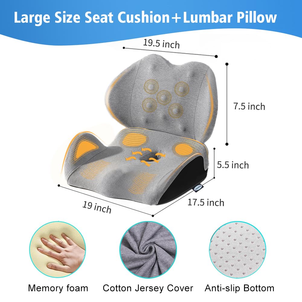 Cojín de espuma viscoelástica grande para asiento de apoyo lumbar para ciática y coxis, alivio de la presión, almohadilla para silla de oficina, coche, silla de ruedas, hogar, oficina