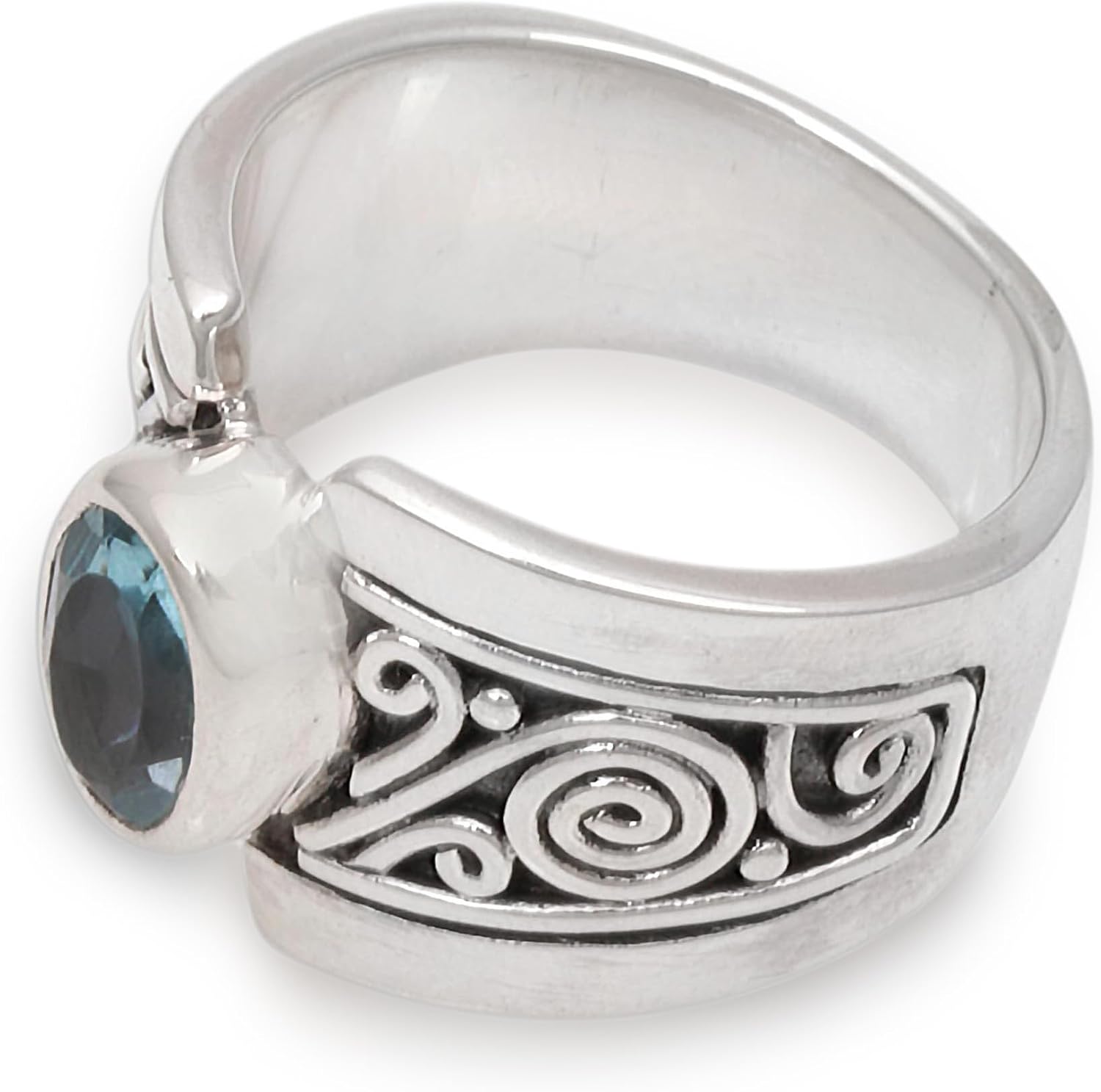NOVICA Artisan Handmade Blue Topaz Single Stone Ring .925 Sterling Silver Wide with Indonesia Serenity Birthstone 'Blue Karma' - Image 4