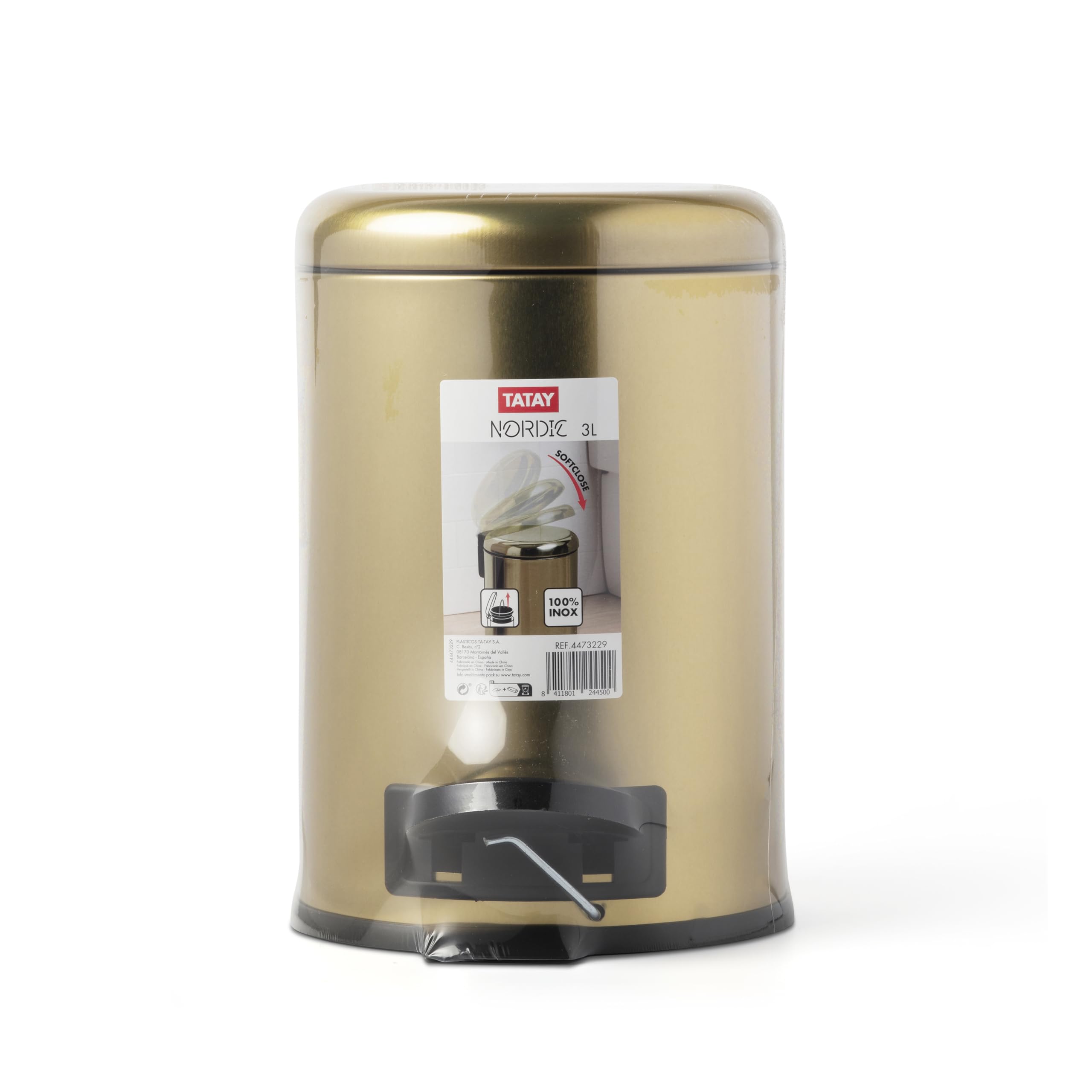 TATAY 3L Pedal Bathroom Bin, Gold, 17.5 x 22.5 x 25 cm - Image 3