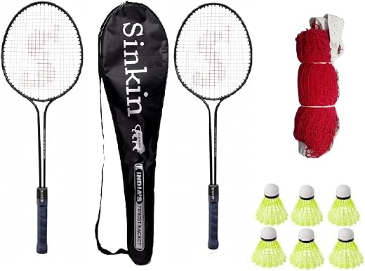 Sinkin Badminton Set with 2 Rackets, 3 Shuttlecocks, Net and Carrying Bag, Complete Badminton Kit for Boys, Girls, Family,