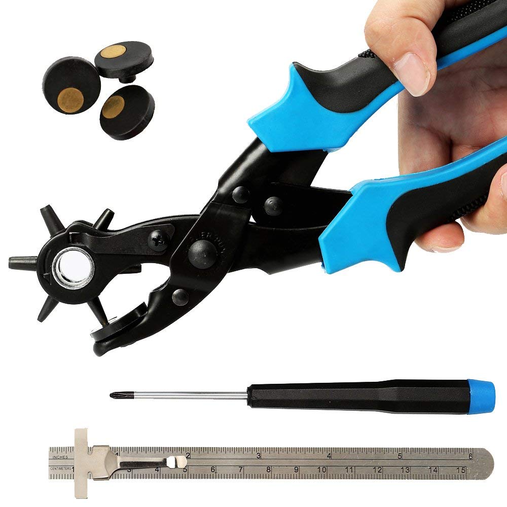 Scout Leather Rotary Hole Punch Tool for Belt, Watchband, Cardboard, Rubber, Paper or Plastic - Hole Puncher Set with Brass Pads, Steel Ruler and Screwdriver (B07V8SDH4W) Amazon Price History, Amazon Price Tracker