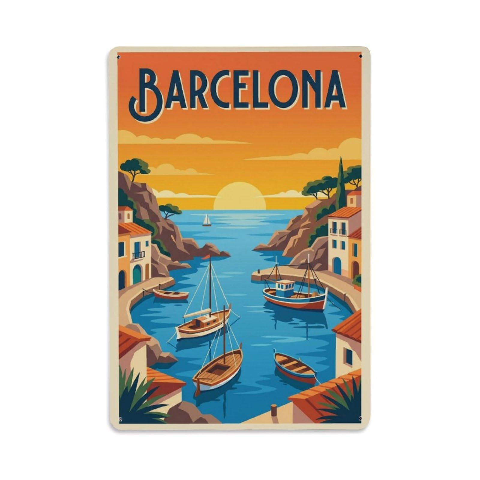 Vintage Travel Inlet Spain Sheltered Metal Tin Sign