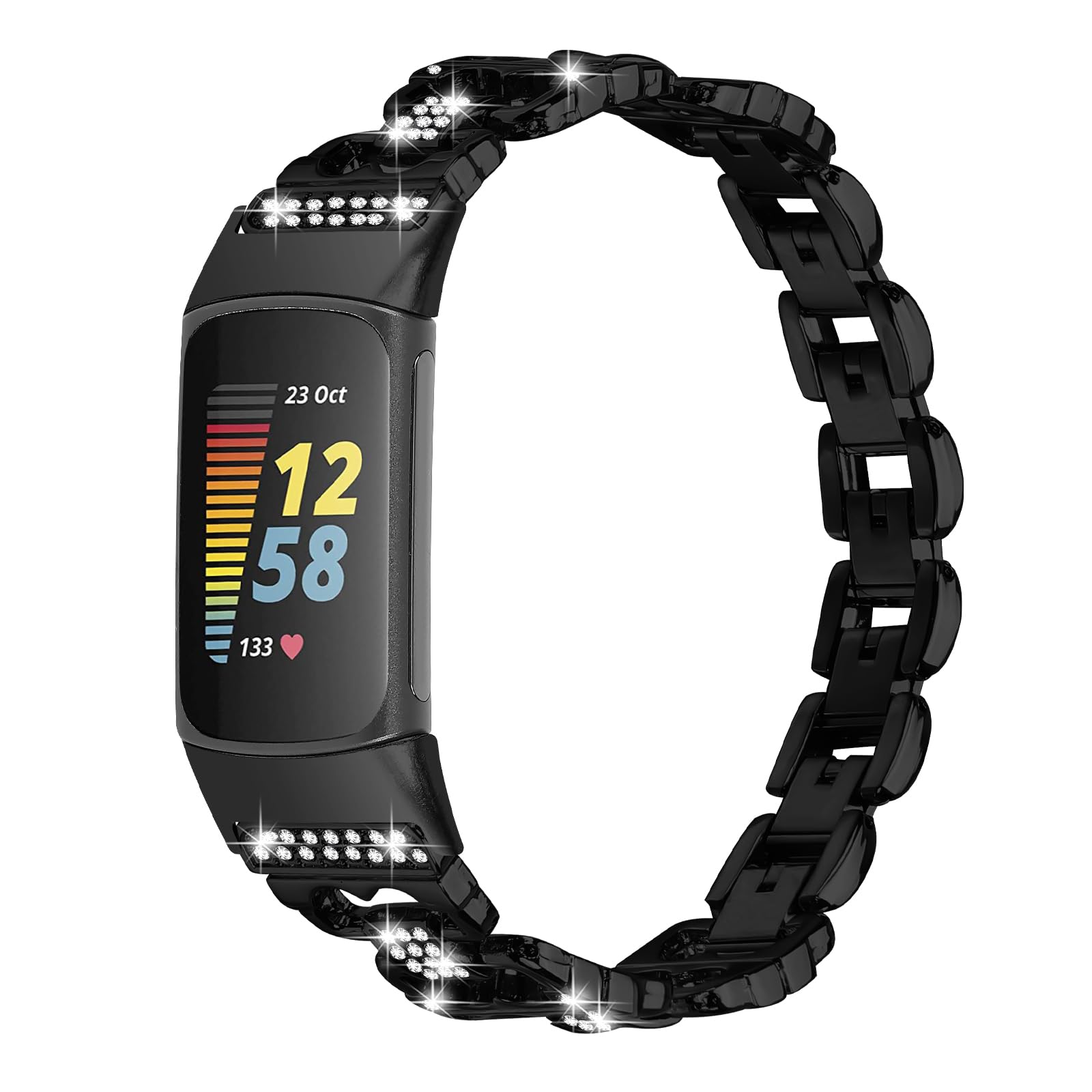 Gimuk Metal Straps Compatible with Fitbit Charge 6 Strap for Women Men, Adjustable Stainless Steel Bling Replacement Watch Band Sport Wristband Bracelet for Fitbit Charge 6/Charge 5 (Black)