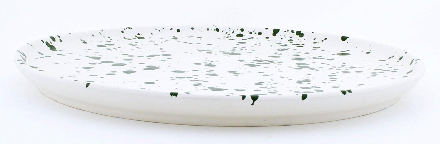 Ceramic Pizza Plate 33CM, Handmade and Handpainted in Mate Green Decoration. 12,99" x 12,99" x 0,98"