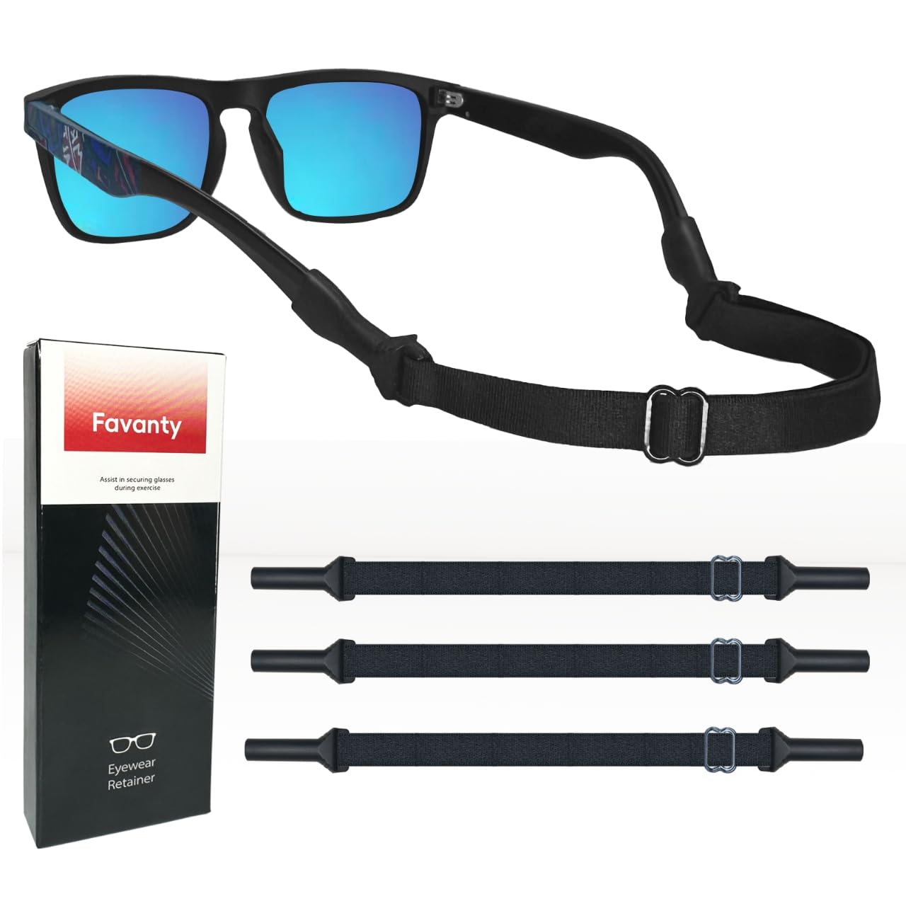 Favanty Sports Glasses Strap,Adjustable Sunglasses Strap 3PCS Black | Comfort flat cotton…