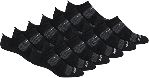 Saucony Men's RunDry Mesh Ventilating Comfort Fit Performance Tab Socks, Available in M-XL (6, 12 Pairs), Black (12 Pairs), Large