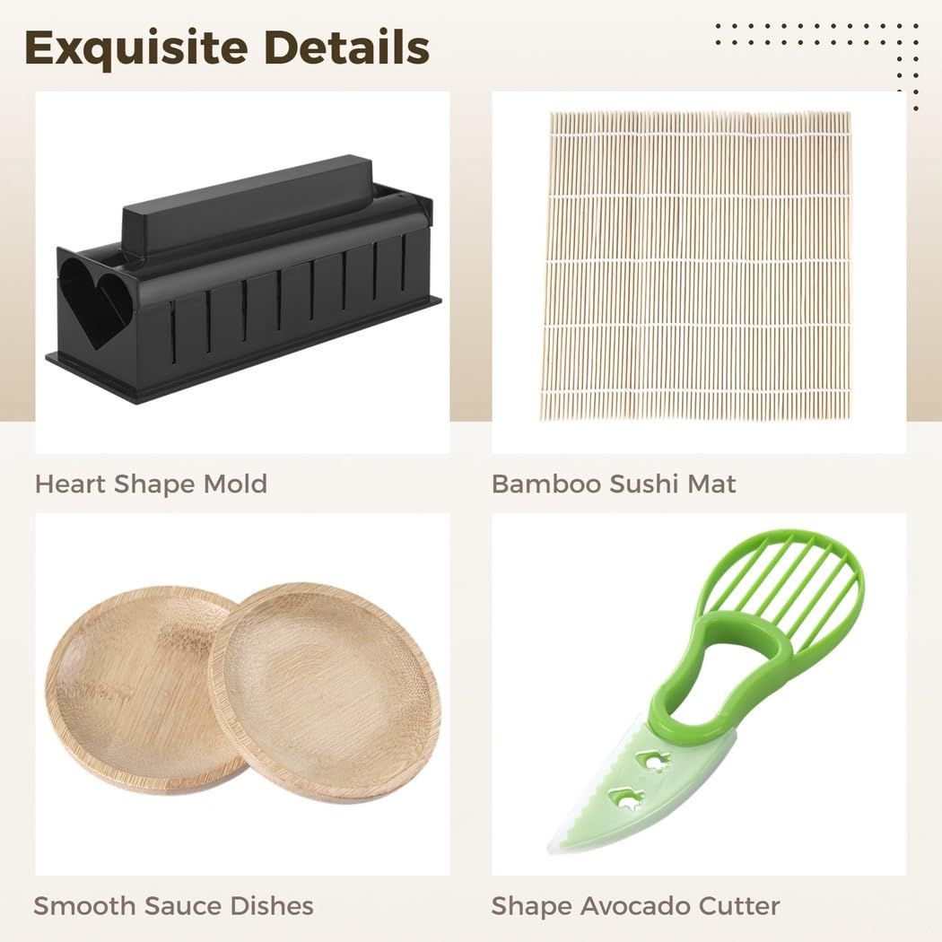 Kit de fabrication de sushis 23 pièces pour débutants, ensemble d'outils de sushi maison haut de gamme avec moules à riz en plastique et accessoires