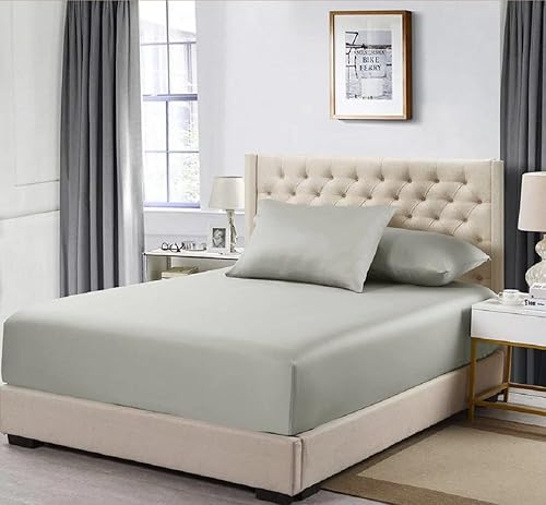 Miniatura 4 de Sábana bajera de percal, con bolsillo extra profundo (22 pulgadas), solo sábana bajera tamaño King, color blanco sólido