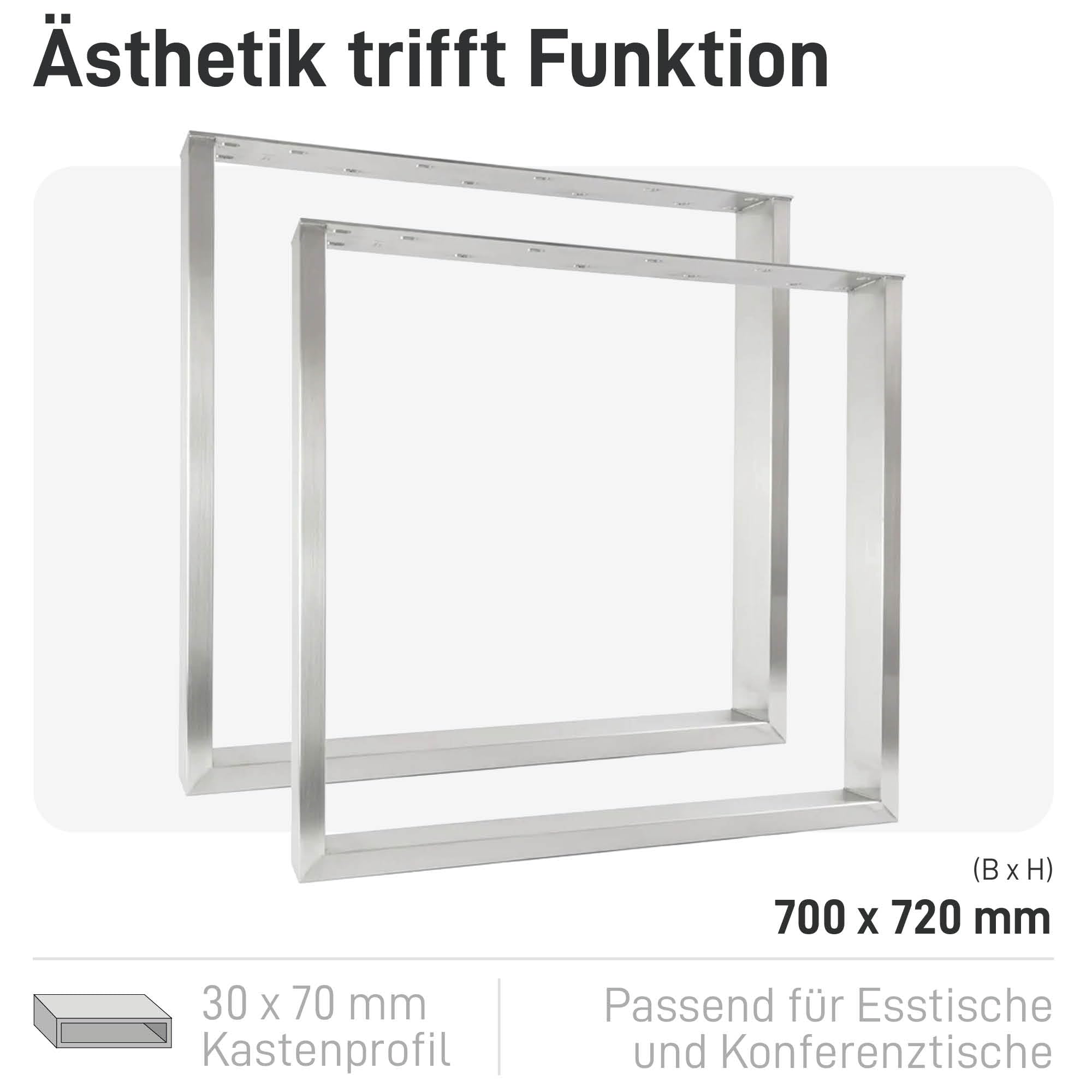 Natural Goods Berlin Tisch-Gestell Edelstahl | Einfache Montage | Metallbeine | Ideal für DIY-Projekte wie Esstisch, Schreibtisch, Couchtisch, Bank | 70x72 cm