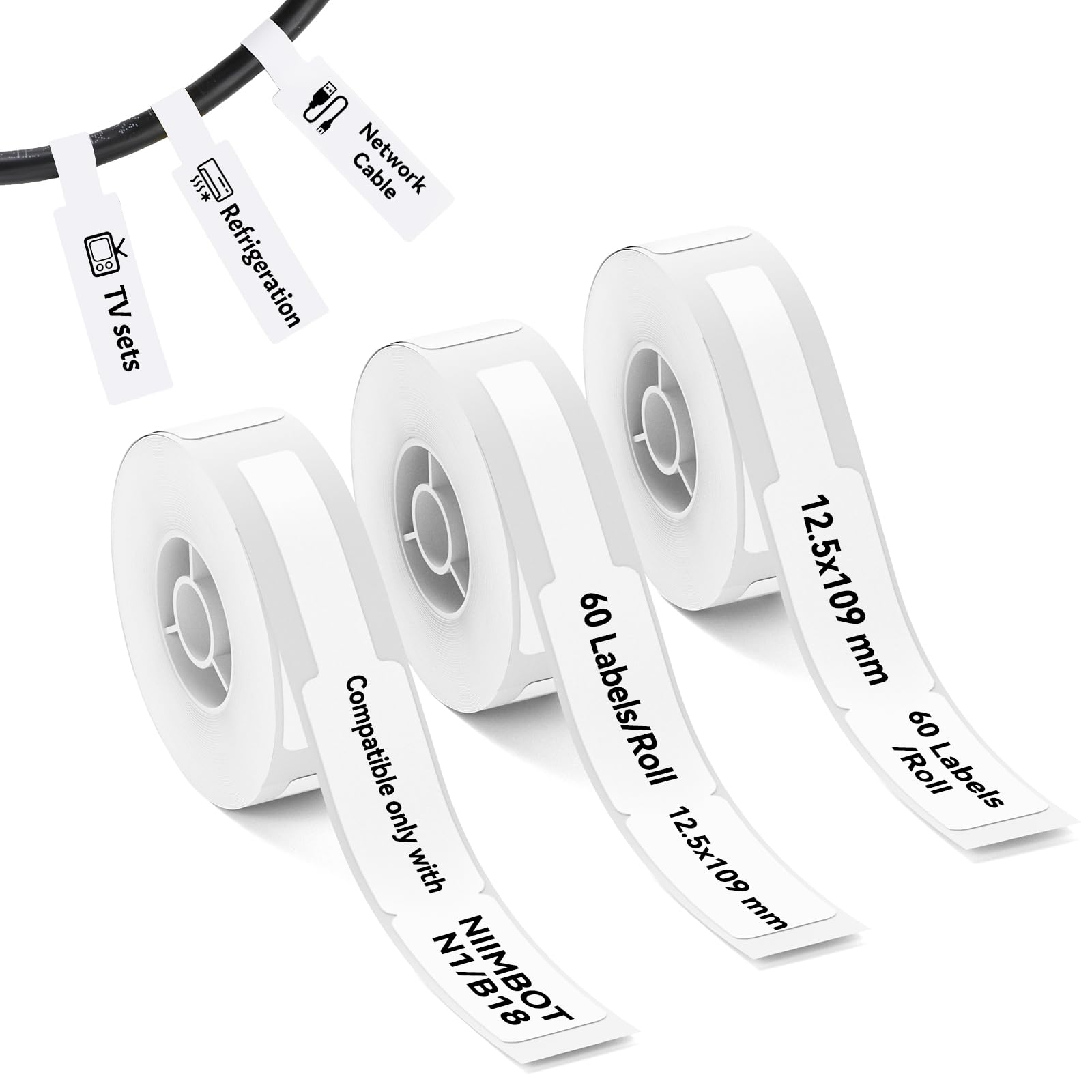 NIIMBOT 3-Roll Waterproof Durable Cable Labels for N1 Printer, White โ image 1