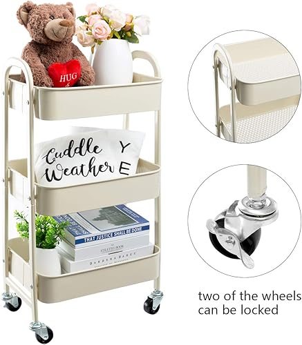 Miniatura 5 de AGTEK Carrito de maquillaje, Carrito organizador móvil rodante,Carrito utilitario de metal de 3 niveles, Beige