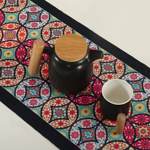Image of Homerz Premium Runner for 6 Seater Dining Table, 13x72 inch Size, Smooth Velvety Fabric, Antiskid Backing (Bohemian Round)