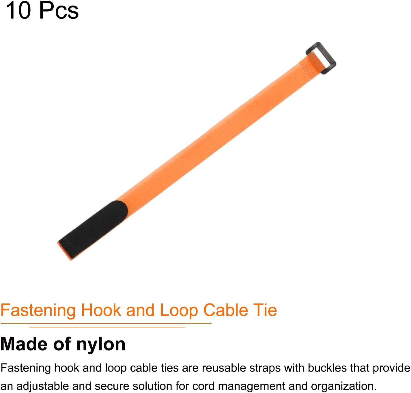 Fastening Hook and Loop Cable Tie 14 Inch x 13/16 Inch Reusable with Buckle Adjustable Multi-Purpose Wire Strap for Cord Management Orange, Pack of 10