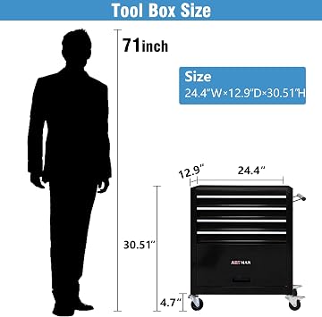 4 Drawers Rolling Tool Cart on Wheels, Trolley Organizer Tool Case Tool Chest, Multifunctional Tool Storage Tool Box for Workshop, Garage, Warehouse, Repair Shop (4 Drawers-29.3