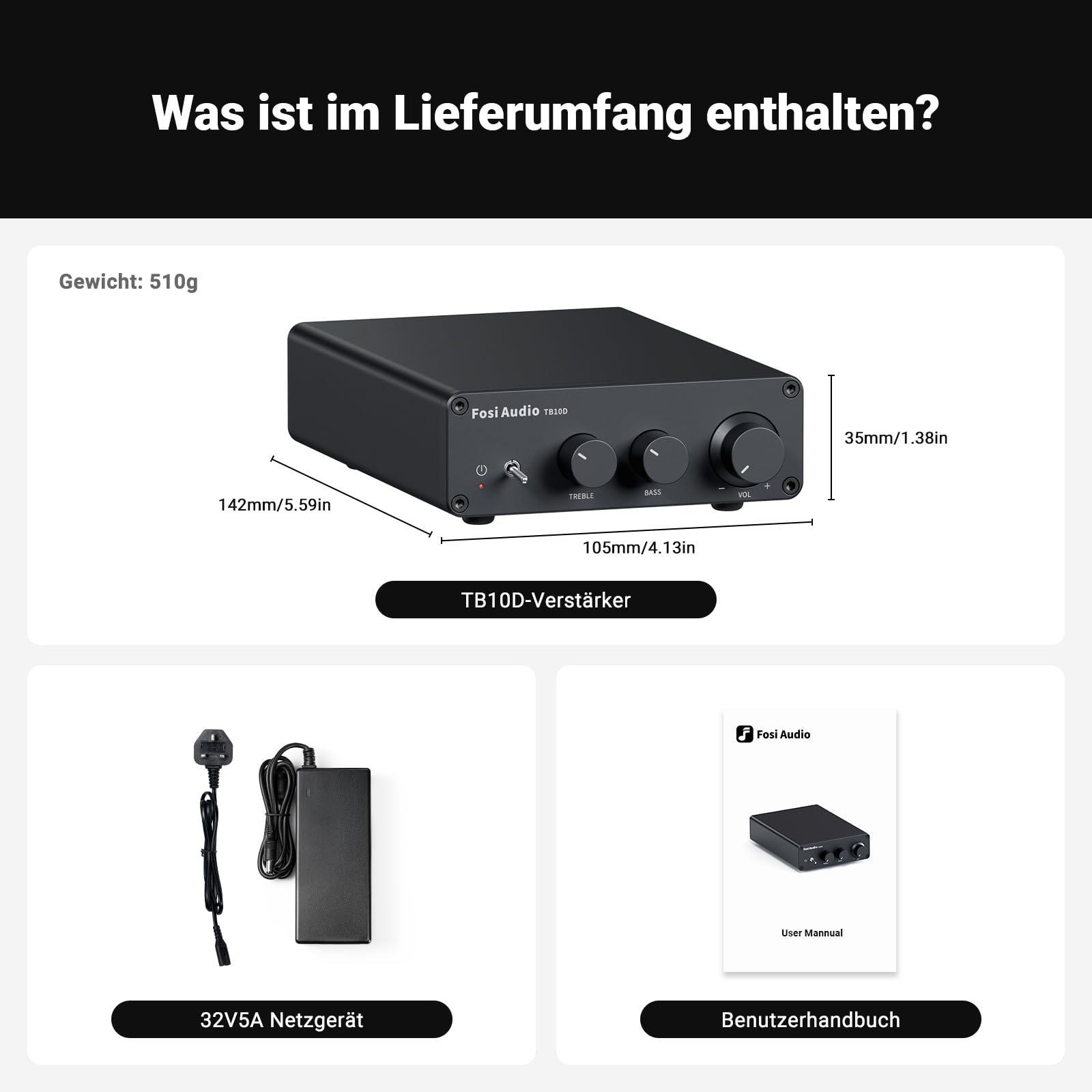 Fosi Audio TB10D 600 Watt TPA3255 Mini Verstärker HiFi Stereo Klasse D Verstärker Integrierter digitaler 2 Kanal Audioempfänger für Passive Heimlautsprecher mit Höhen- und Bassregelung
