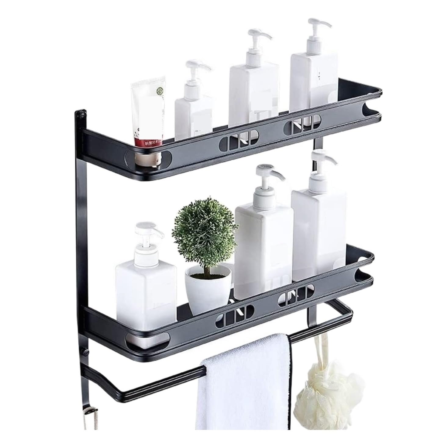 Shower Shelf Shower Caddy Shelf Shower Rack Aluminum Shower Caddy Storage Basket With Towel Bar And Hooks Bathroom