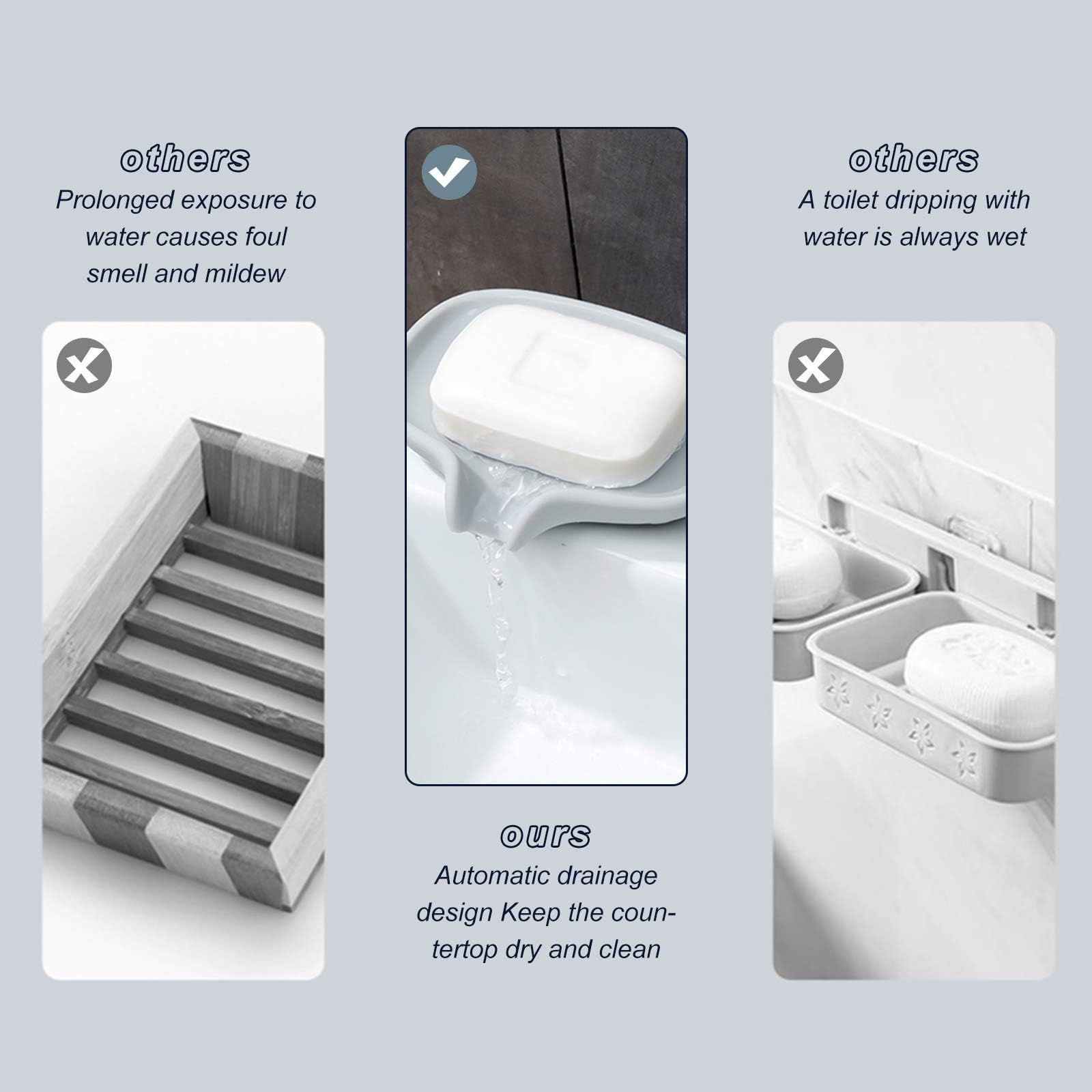 Portasapone con scarico, a forma di, per il bagno, antiscivolo, per bancone, con fori di drenaggio, bagno, doccia, per bambini e adulti