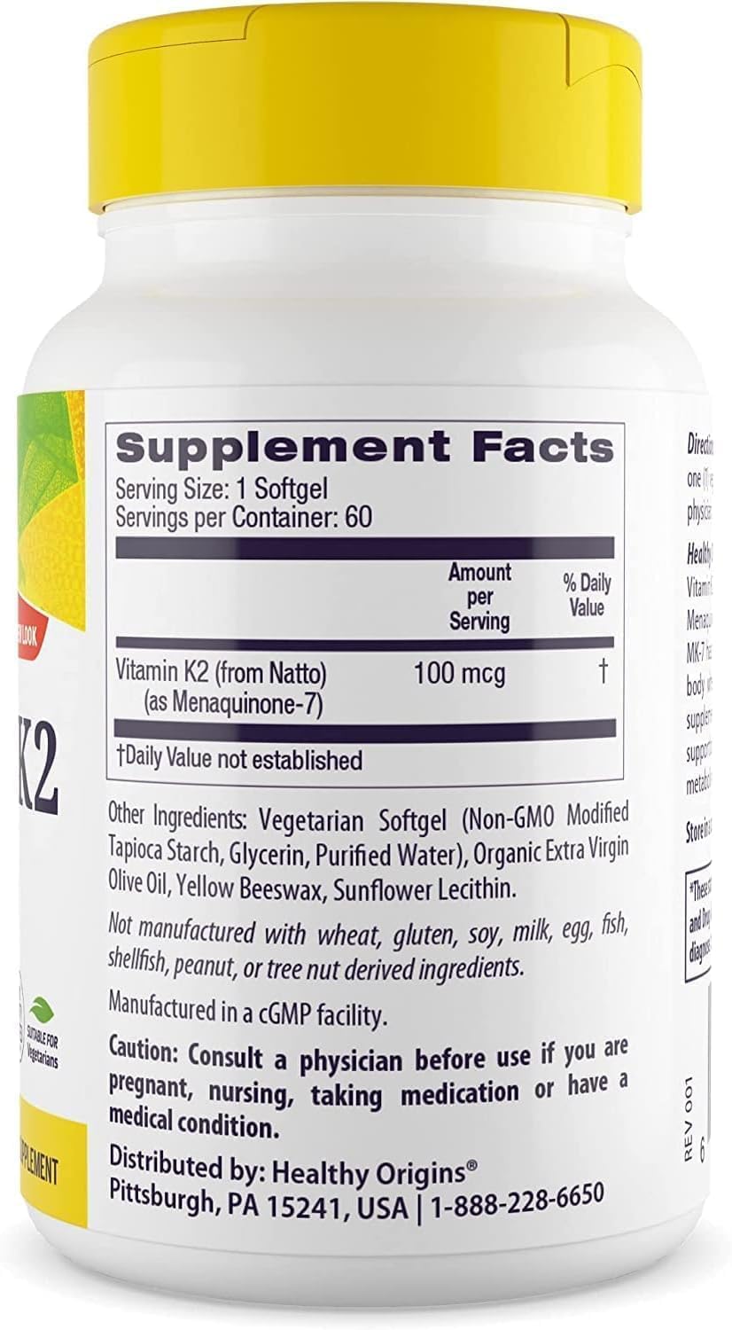 Healthy Origins Vitamin K2 MK-7 100 mcg, 60 Veggie Gels — Amazon image 2