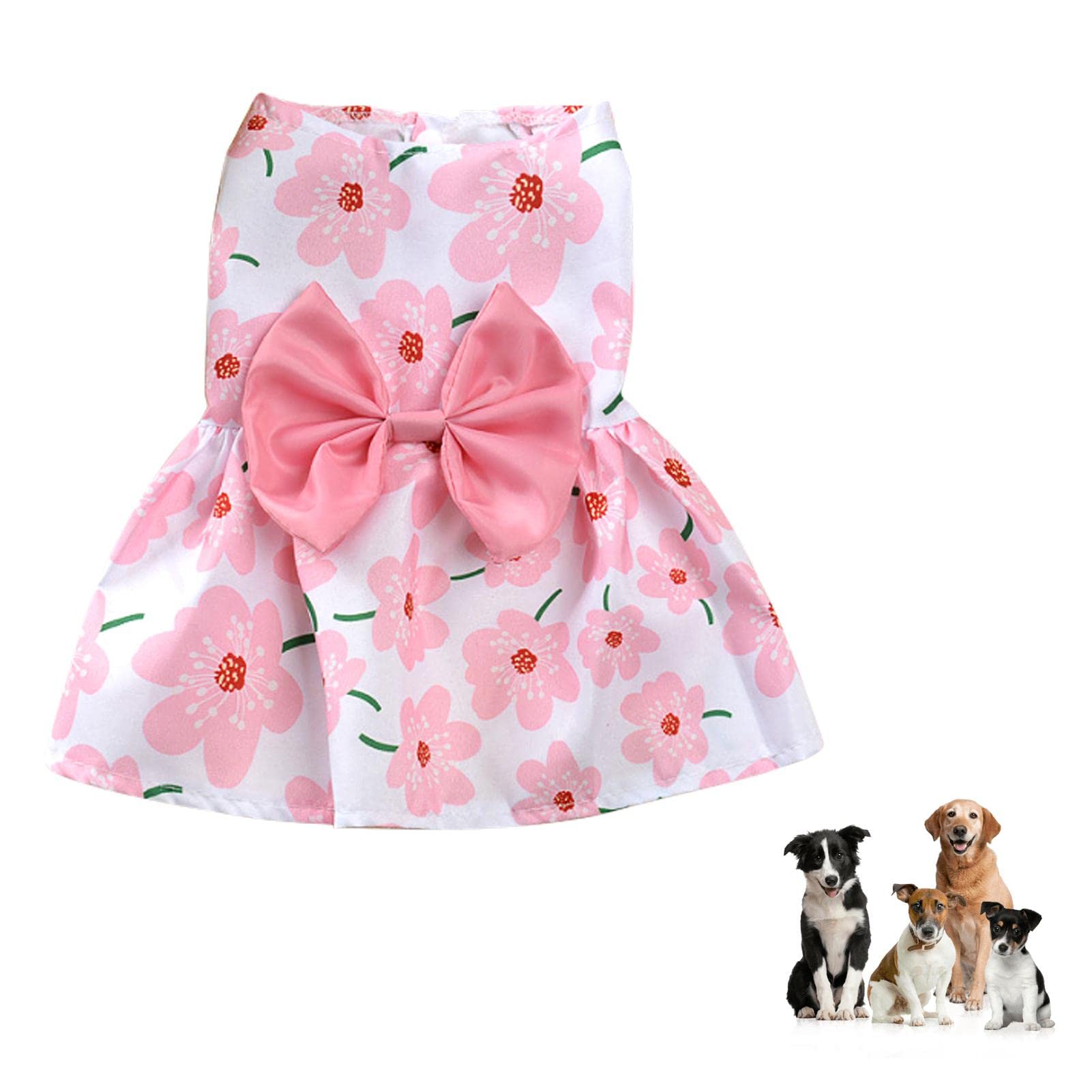 Maodom Dog Bowknot Dress | Hawaiian Daisy Puppy Dresses For Small Medium Dogs - Cute Cat Clothing For Chihuahua Yorkie (X-Small, Pink+Blue)