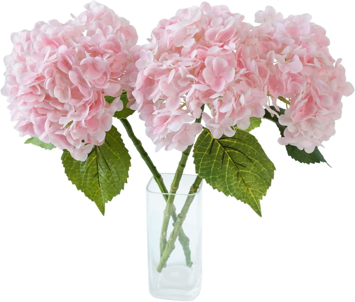 YalzoneMet 3 Pcs Real Touch Pink Hydrangea Artificial Flowers 21 inch Large Lifelike Light Latex Faux Hydrangea, Fake Flowers for Home Decoration Bridal Bouquet Wedding Decor