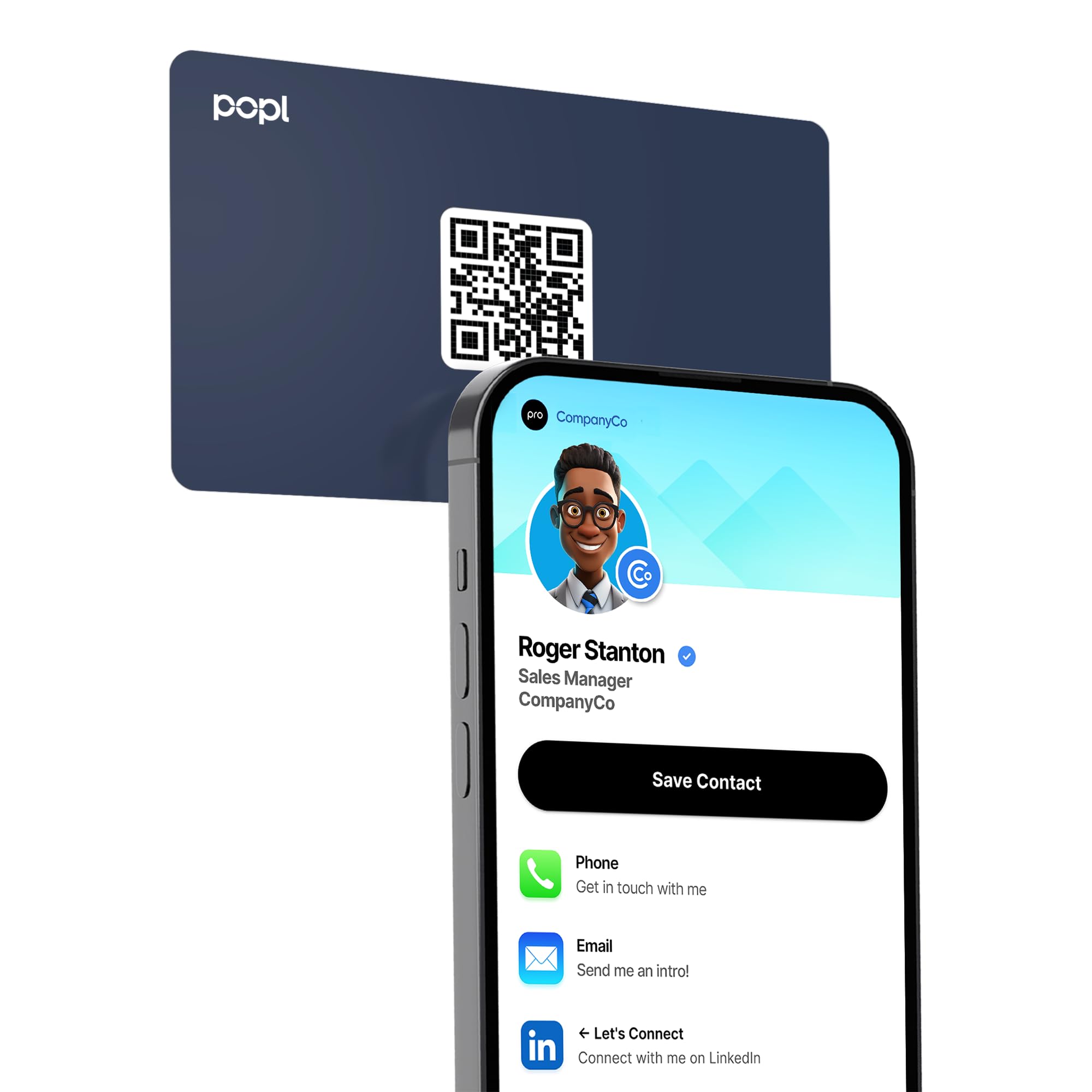Authentic Patented Popl Card™ (Avoid Fake Knockoffs) - Smart NFC Networking Card - Simply Tap to Exchange Contact Info, Capture Leads, &amp; Manage Contacts (Navy Blue)