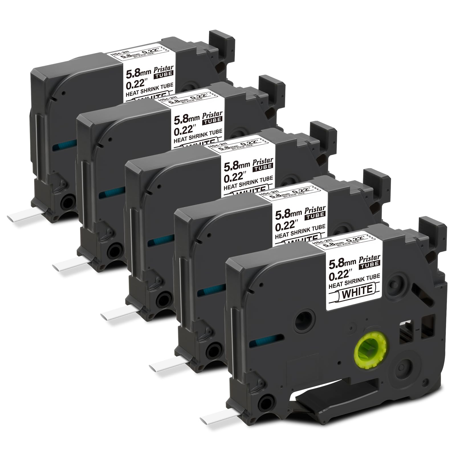 Pristar Compatible Heat Shrink Tube Replacement for HSe-211 HSe211 HS-211 HS211 5.8mm Label Tape for PT-E500 PT-E300 PT-H300 PT-E550W PT-P750WVP, Black on White, 0.23 inch x 4.9 feet, 5-Pack