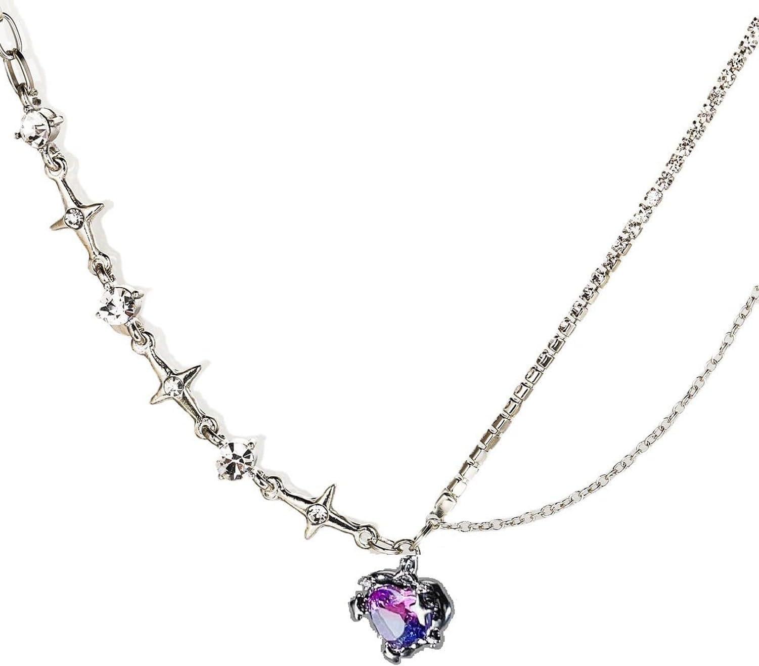XIUNYIE Punk Heart Spider Star Necklace Ring Y2k Trendy Layered Collar Chain Jewelry for Women Men Teen Fashion Gift Alternative Unisex Couple, LH1013