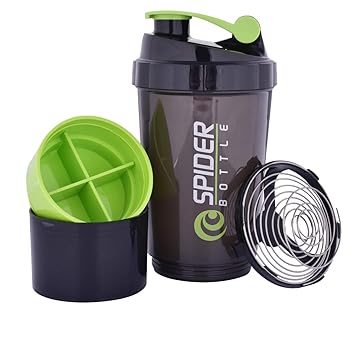 DESIDWELL Gym Spider Shaker Bottle 500ml with Extra Compartment | Spider Cyclone Protein Shaker Bottle | Preworkout, BPA Free Gym Sipper - Color May Vary - image, photos