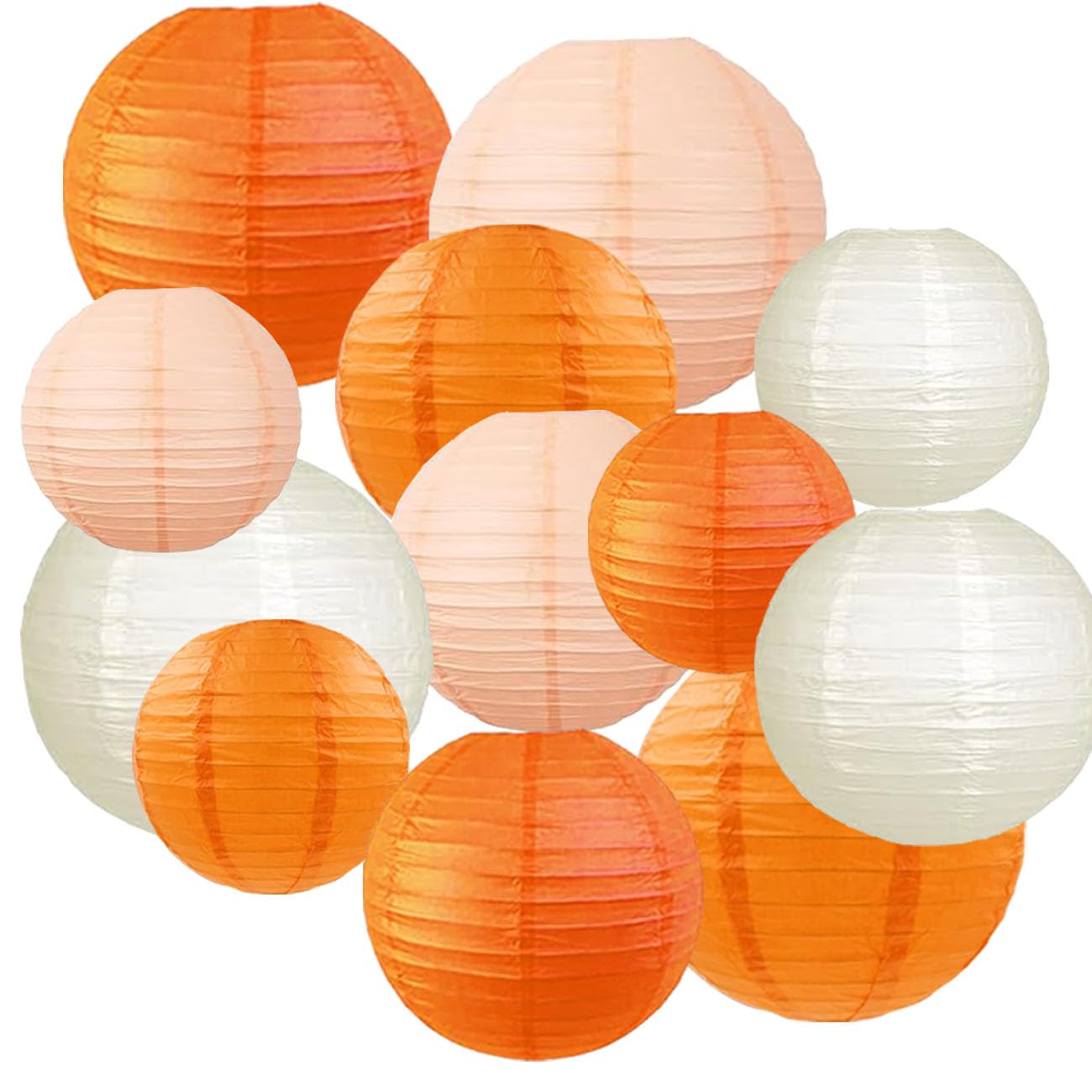 12pcs Orange Peach and Cream Paper Lanterns,Hanging Paper Lanterns for Bridal Shower Rustic Boho Birthday Wedding Home Decor Party Decoration