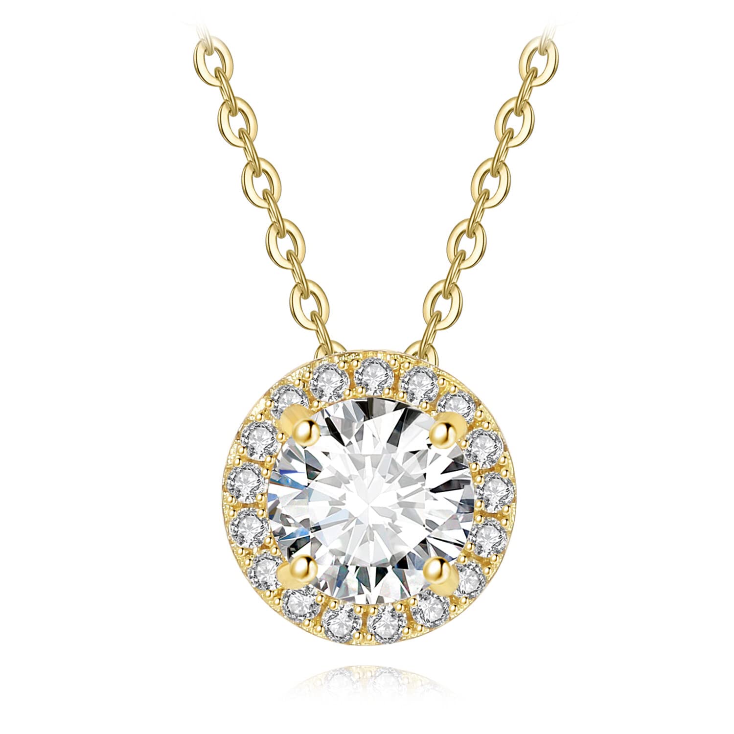 JewelryPalace Collar Plata Mujer con 1ct Circonita Corte Redondo, Colgante Clásico con Diamante Simulado Plata Oro 14k Oro Rosa, Collar Halo con Cadena 45cm Boda Mujer, Conjunto Joyas para Novia
