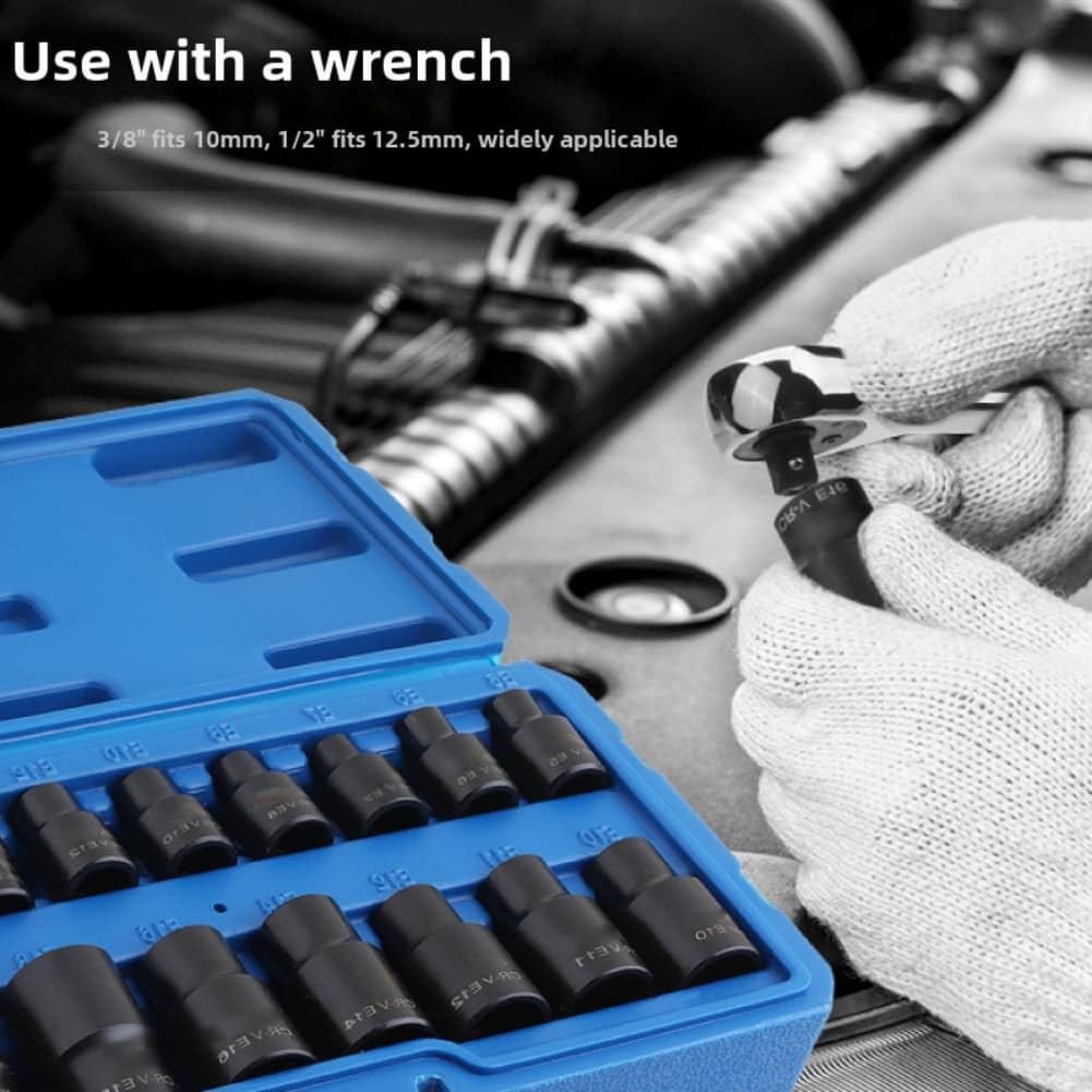 Lot de 17 douilles métriques de type E, acier au chrome vanadium, poignée ergonomique antidérapante, pour réparation automobile et bricolage