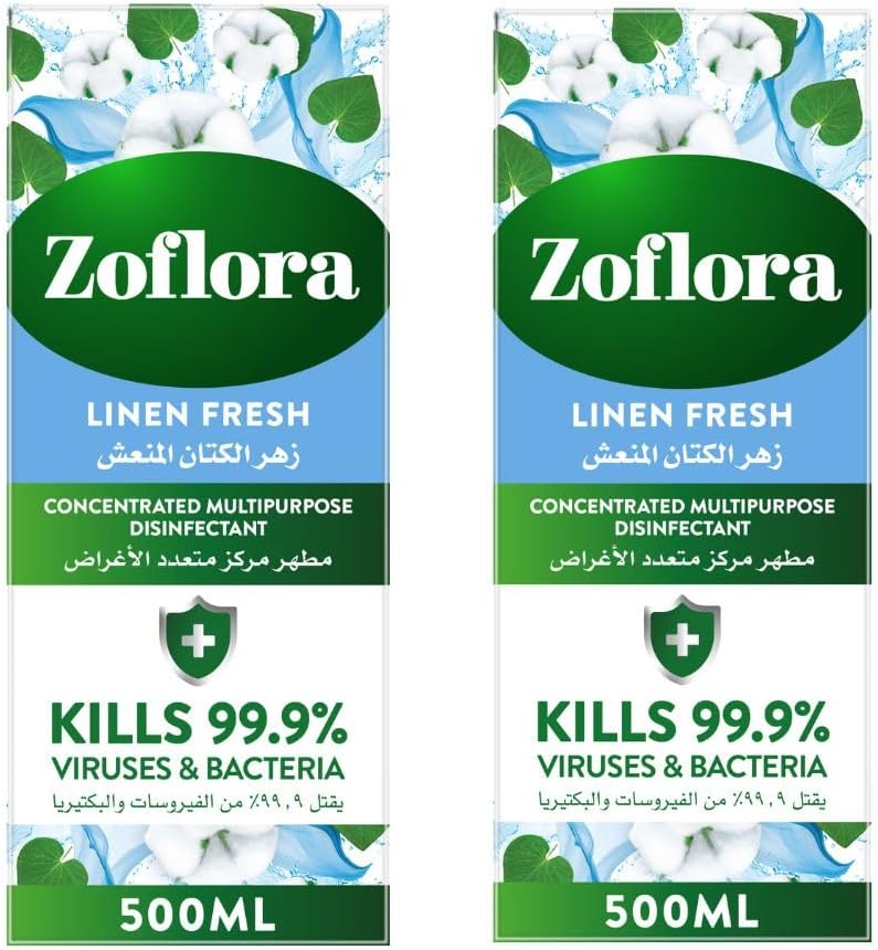 Multipurpose Disinfectant - Linen Fresh- 500ML x 2 | Anti-bacterial | All surface Cleaner | Home, Kitchen & Bathroom Cleaning | Eliminates Odour | 24 Hours fragrance
