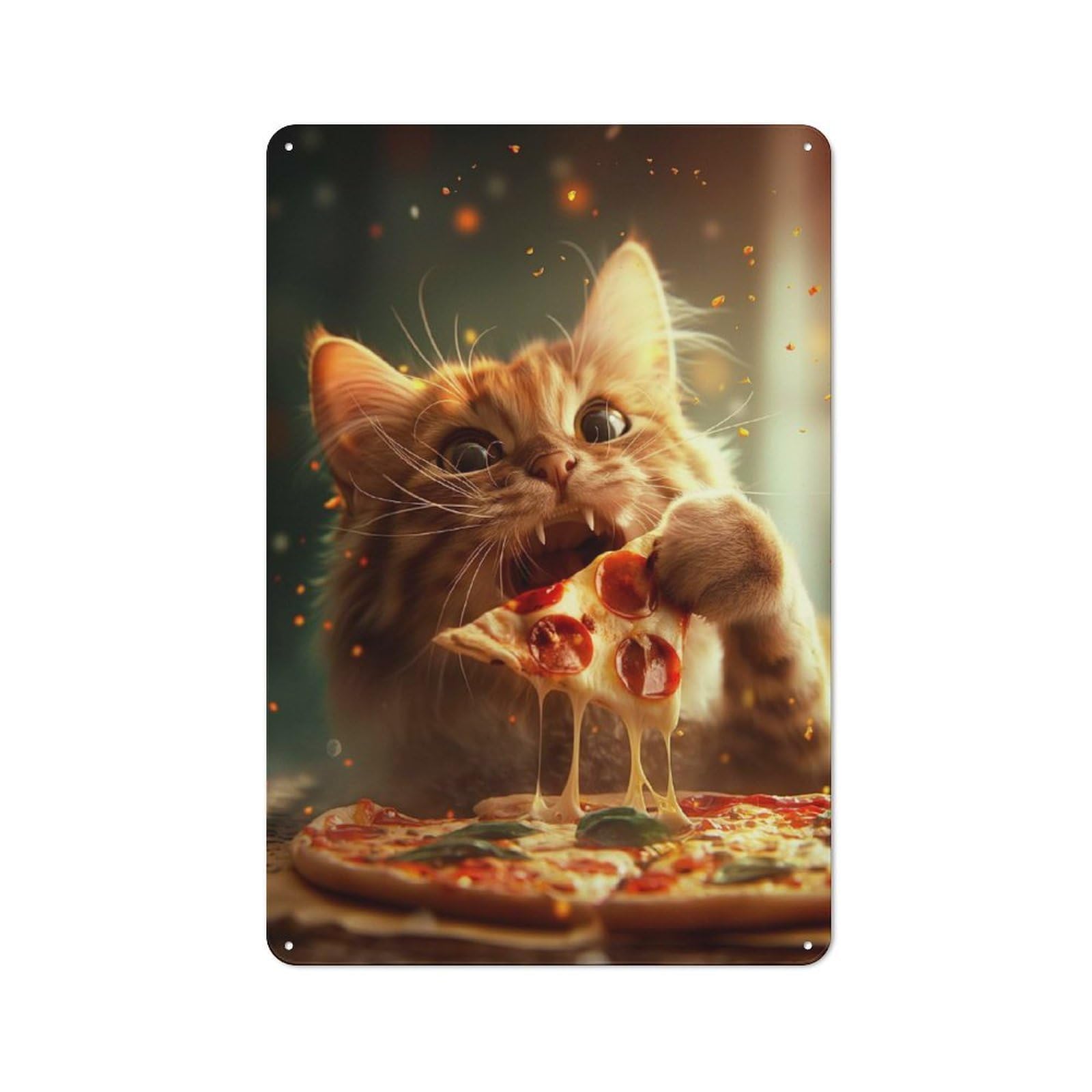 Junmoney Pizza Cat Retro Tin Sign 30X20cm For Dining Room Or Kitchen, Suited To Kitchen Wall Decor Lovers