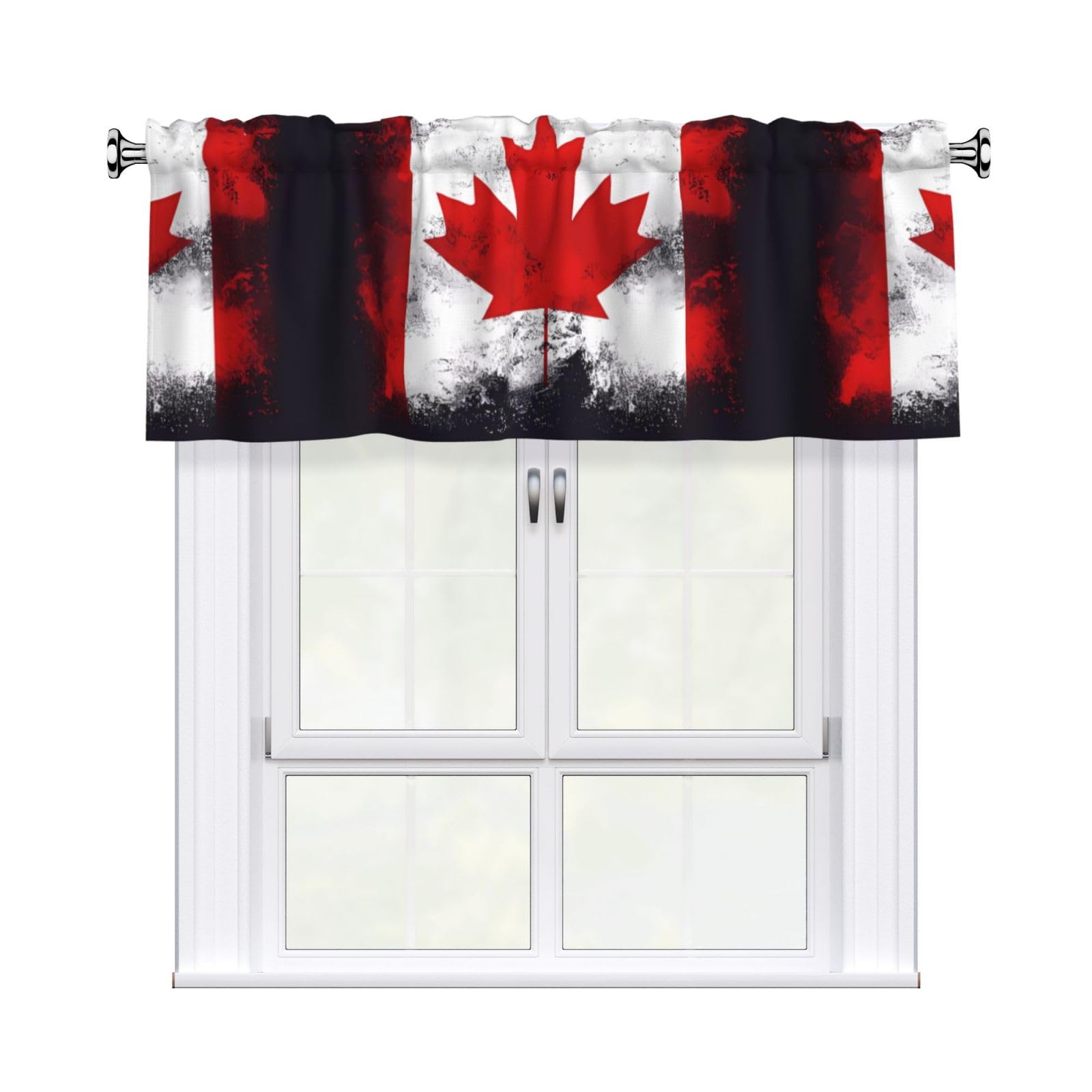 WHJDPP Canadian flag Prints Curtain Valance 54x18 Inch - Peach Skin Window Cover with Printed Design, Filtering Light for Kitchen Decor