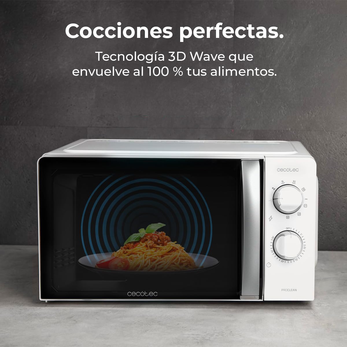Cecotec Microondas Mecánico 20L GrandHeat 2110. 700W, Grill, 3DWave, Descongelación, 6 Niveles de Potencia, Temporizador 30m, Mandos Mecánicos, Compacto, Avisador Fin Cocción, Uso Fácil