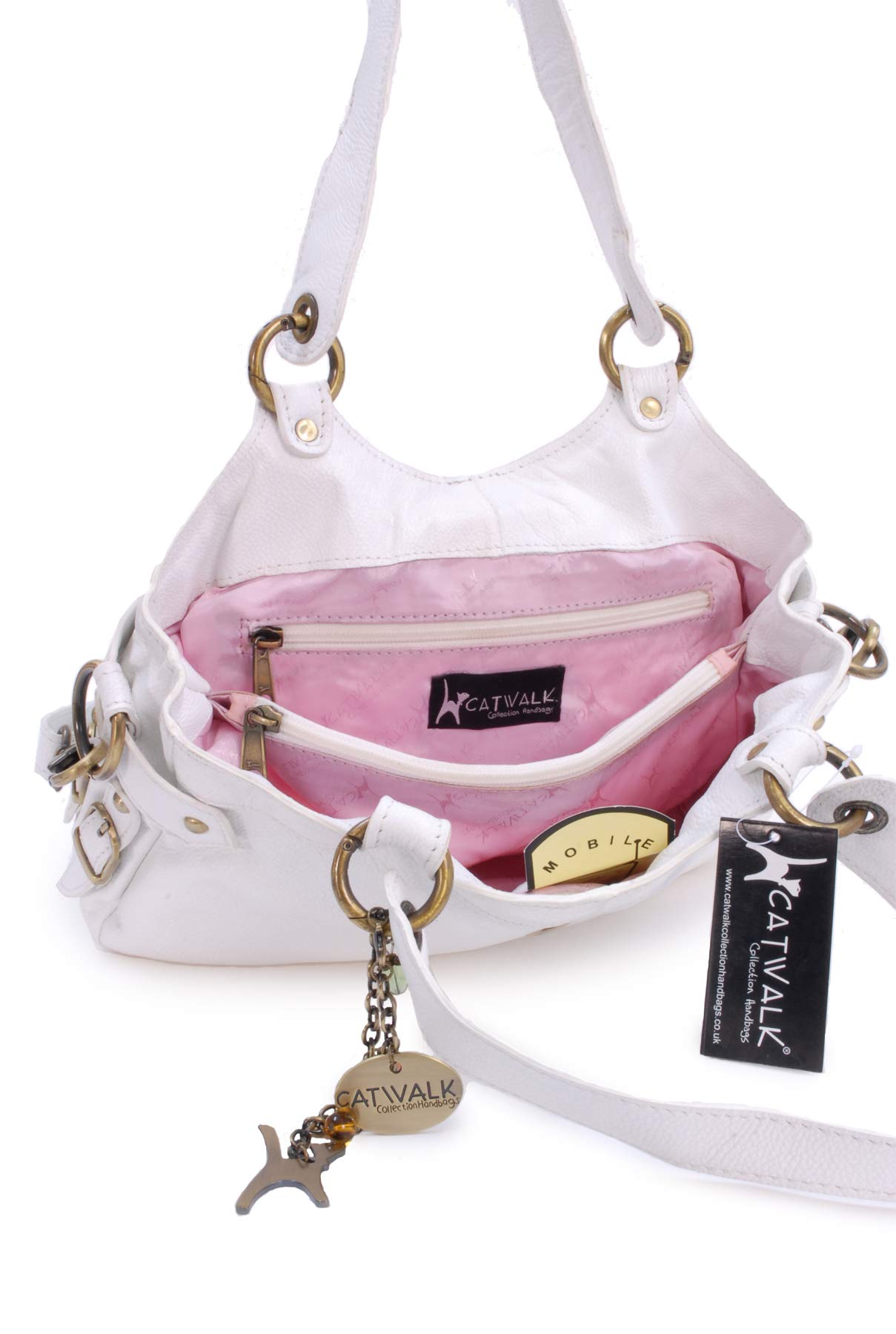 Catwalk Collection Handbags – Bolso de Hombro de Piel con Correa Bandolera Desmontable – Bolso Cruzado de Mano Mediano para Mujer – Nicole