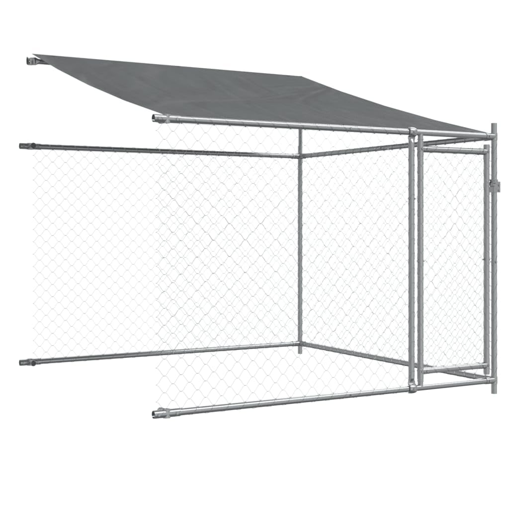Gecheer Jaula de Perros Techo y Puertas Acero galvanizado Gris 4x2x2 m,Cercado para Perros Perrera Gallinas,Caseta para Perros Mascotas Animales Perro Grande Exterior